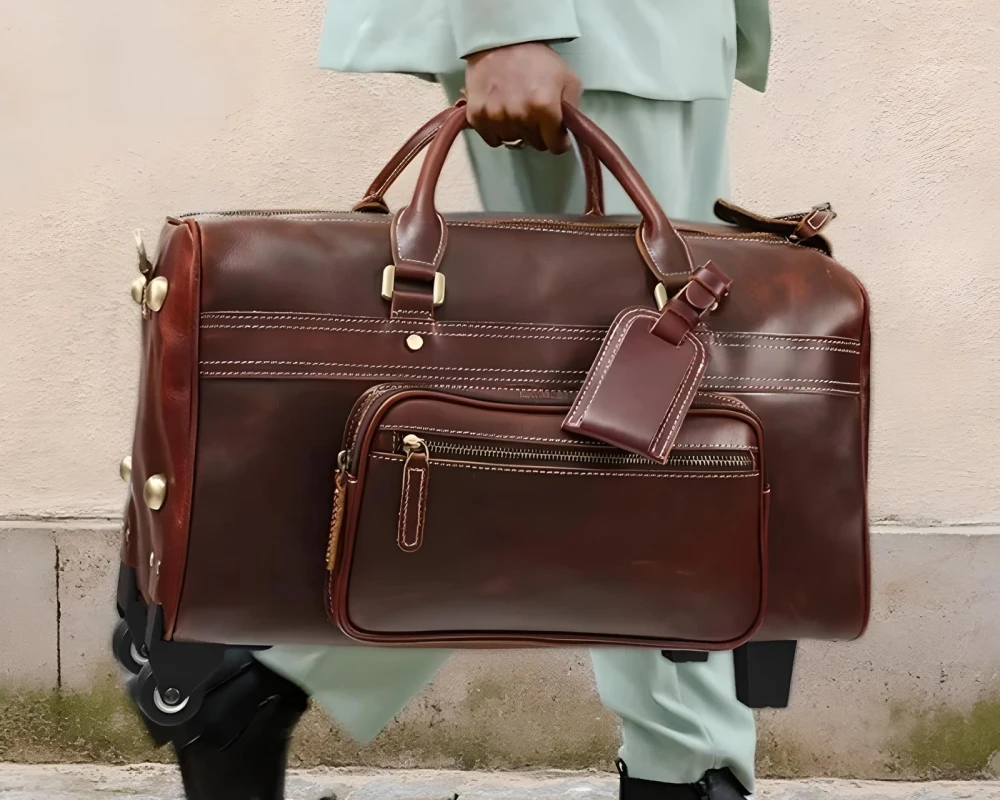 leather rolling duffel carry on