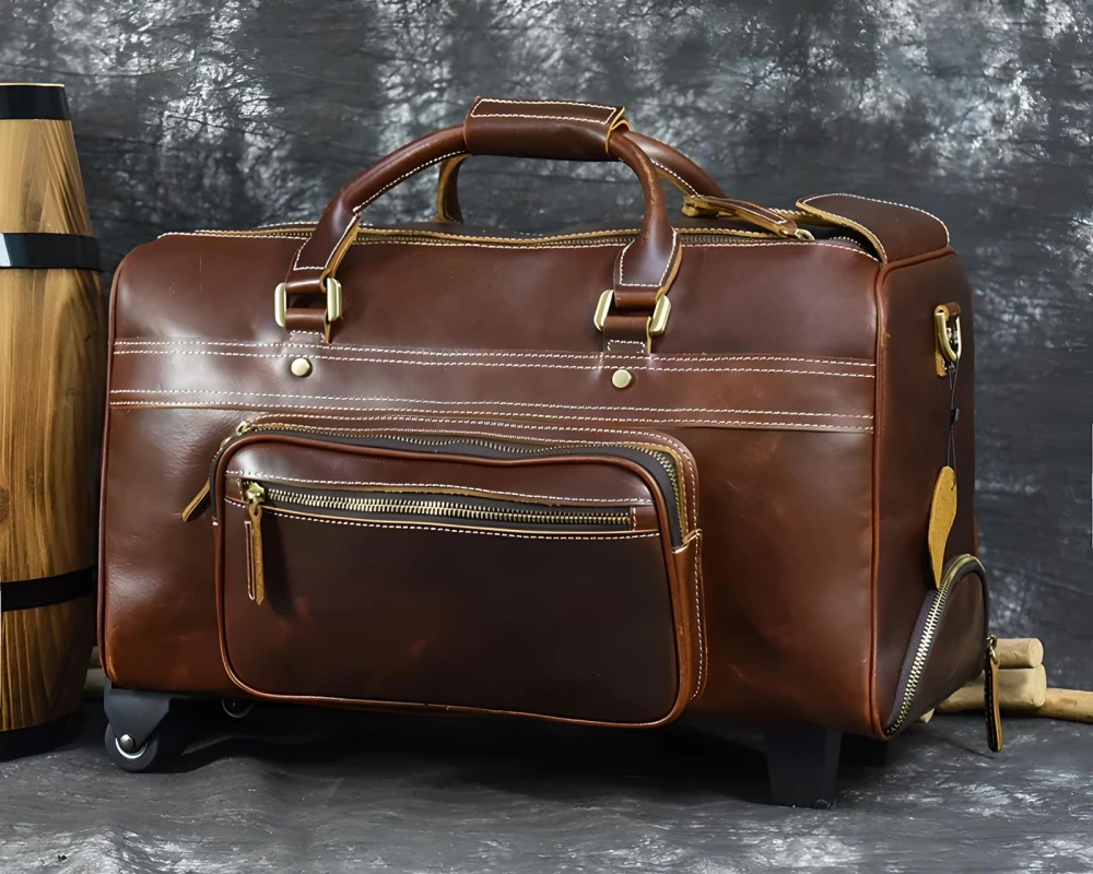 leather carry on suitcase with wheels